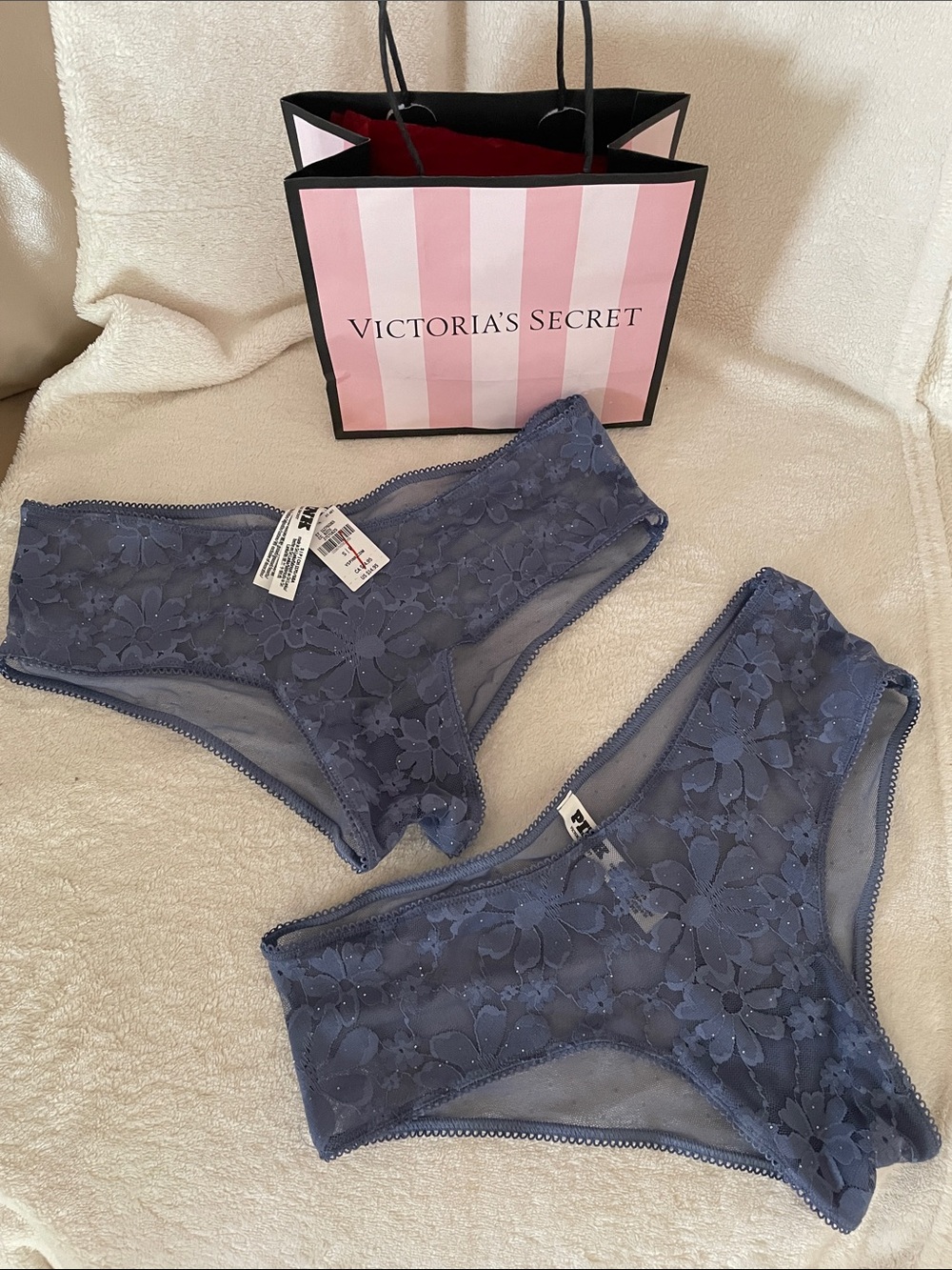 Victoria's Secret PINK Sequin Lace Floral Cheeky Panty Sheer Sexy